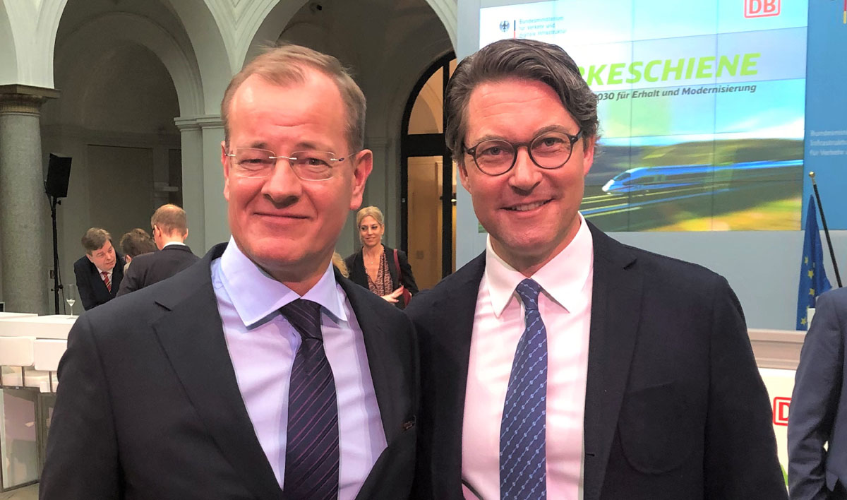 ZDB-Hauptgeschäftsführer Felix Pakleppa und Bundesverkehrsminister Andreas Scheuer (CSU) nach der Unterzeichnung von LufV III.  (Foto: ZDBB)